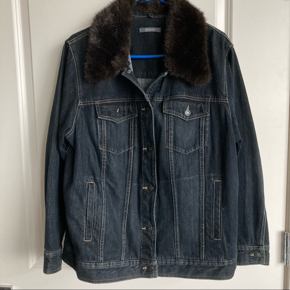 Liz Claiborne Jean Jacket detachable Fur Collar